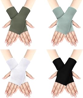 Bememo 4 Pack Sun Protection UV Gloves Driving Sun Block Gloves Cooling Fingerless Wrist Length Cotton for Women