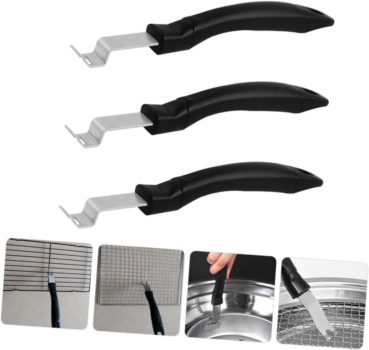 3Pcs Stainless Steel Grill Plate Lifters with Black Handle
