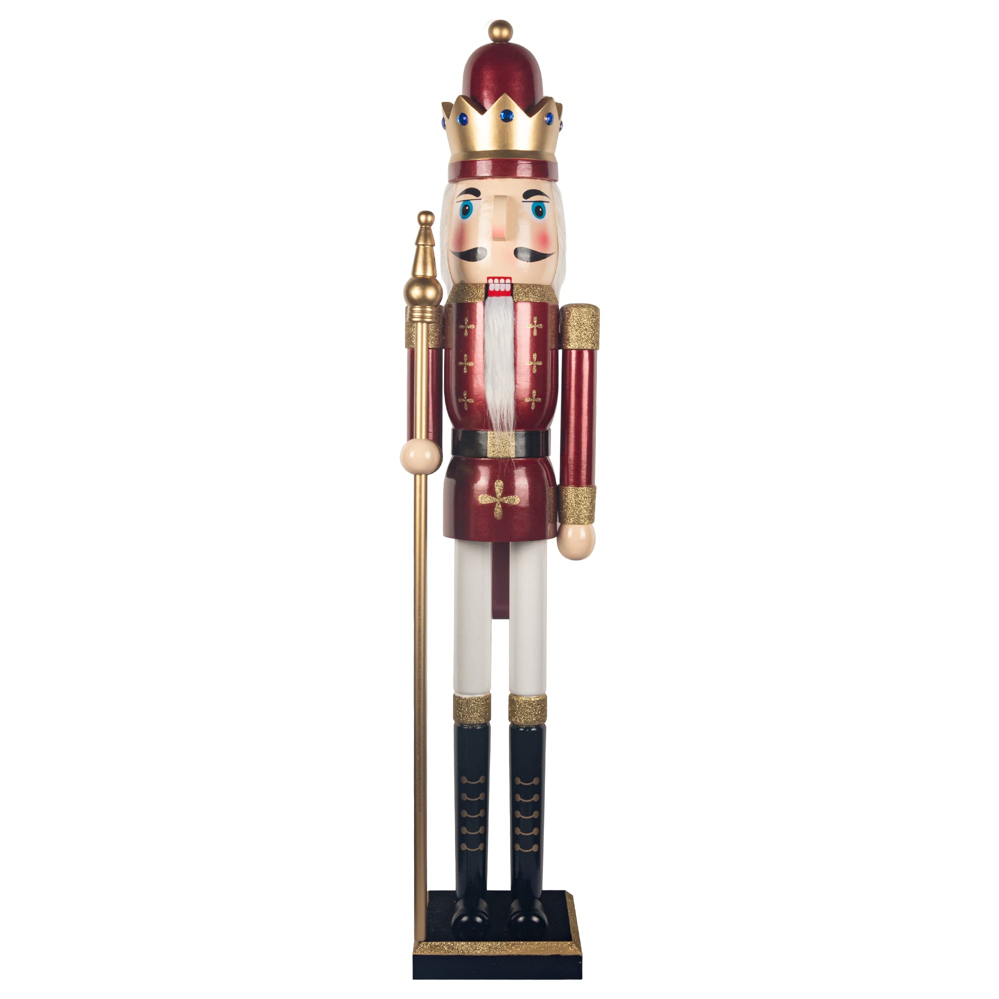 Casse Noisette Noel geant 120 cm Grand XXL Rouge Roi Soldat Casse-Noisette de Noël en Bois Grandeur Nature avec Support Décoration de Noël