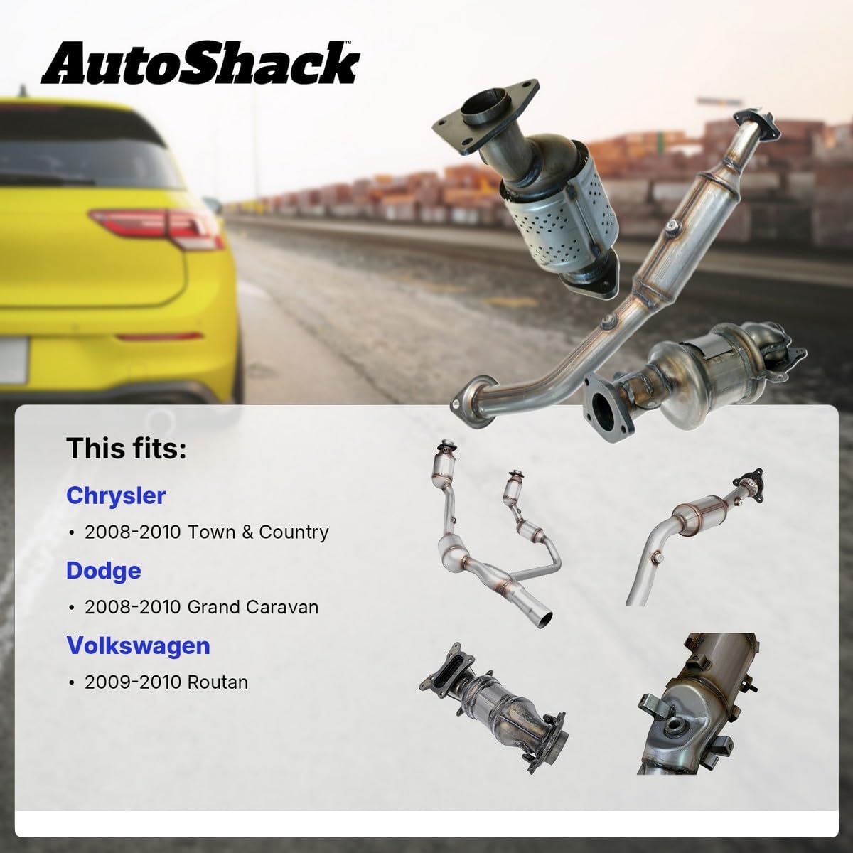 AutoShack Catalytic Converter Exhaust Pipe Direct Fit Replacement for 2008-2010 Dodge Grand Caravan 2008-2010 Chrysler Town & Country 2009-2010 VW Routan 3.3L 3.8L V6 FWD (EPA Compliant) EMCC57848