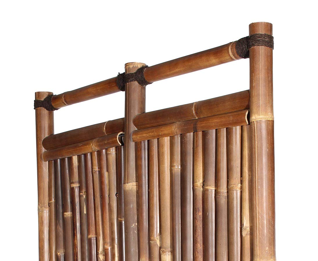 Bambuszaun "Jakarta" 180x120cm schwarz-braun starr aus dicken Wulung Bambusrohren mit 6 bis 7cm Durchmesser