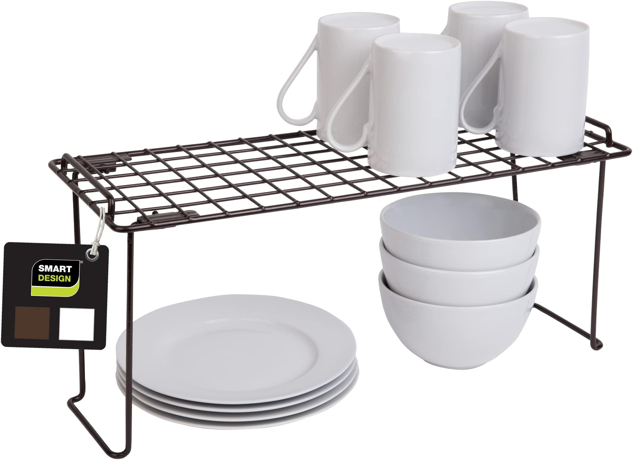 Smart Design Stacking Cabinet Shelf Rack - Medium (18 x 7 Inch) - Steel Metal Wire - Cupboard, Plate, Dish, Counter & Pantry Organizer Organization - Kitchen [Bronze]