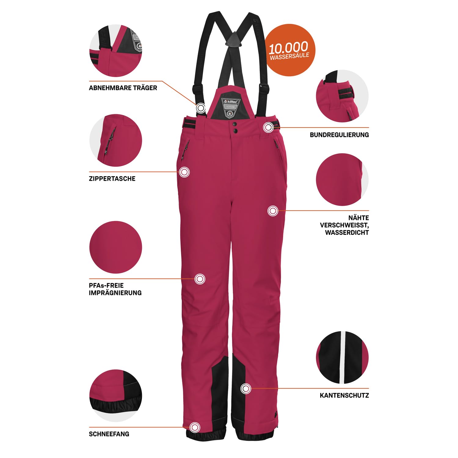 Killtec Mädchen Skihose/Funktionshose mit abzippbarem Latz, Schneefang und Kantenschutz Ksw 77 Grls Ski Pnts