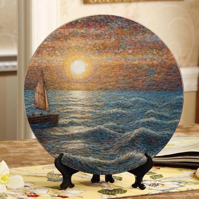 Ocean 10-inch Ceramic Plate for Wall Display or Tabletop, with Stand & Hook DP-762465689
