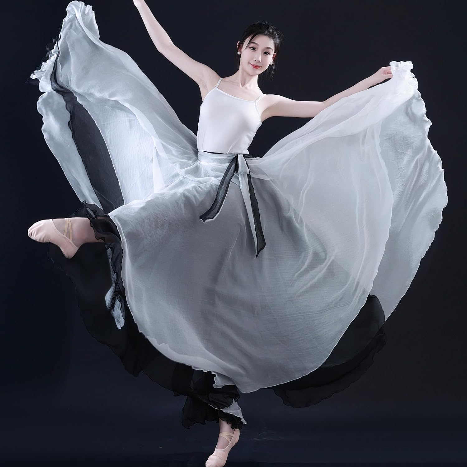 HEARTTOUCH Women's Lyrical Dance Skirt 900° Sheer Ballet Modern Skirts Light Maxi Swing Skirt Dance Costume for Performance