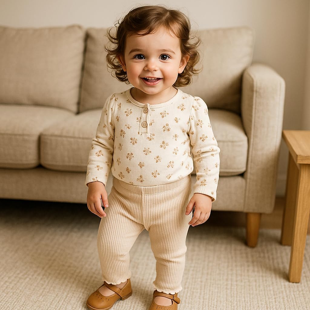 SOBOWO Baby Girl Leggings Pants Toddler Girls Solid Ribbed Pants 3 Pack Ruffle Bottoms Trouser Fall Winter Clothes 9M-3T - Image 2