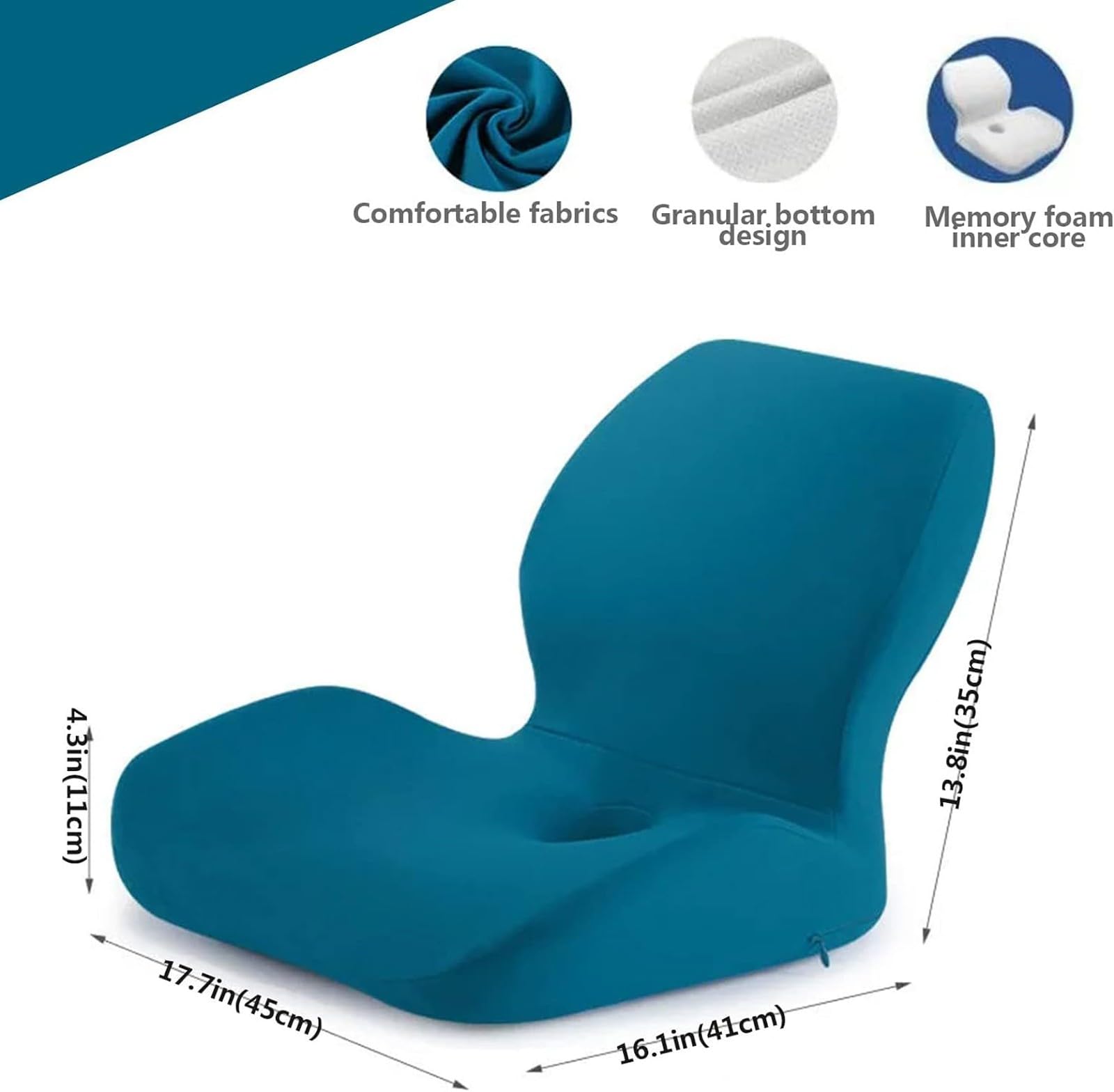 Almohada para Silla De Oficina, CojíN De Una Pieza CojíN ErgonóMico para Asiento Dolor Cadera Y Espalda Almohadillas Antideslizantes para Silla Oficina, Coche, Silla De Ruedas(Blue)