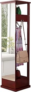 JIAYING Cintres porte-manteaux Rétro-miroir Miroir De Plancher Robinet De Miroir, Bois Complet Miroir En Rotation De Miroir De Raccord De Position Multifonctionnelle Et Porte-chaussure, (Color:marron)