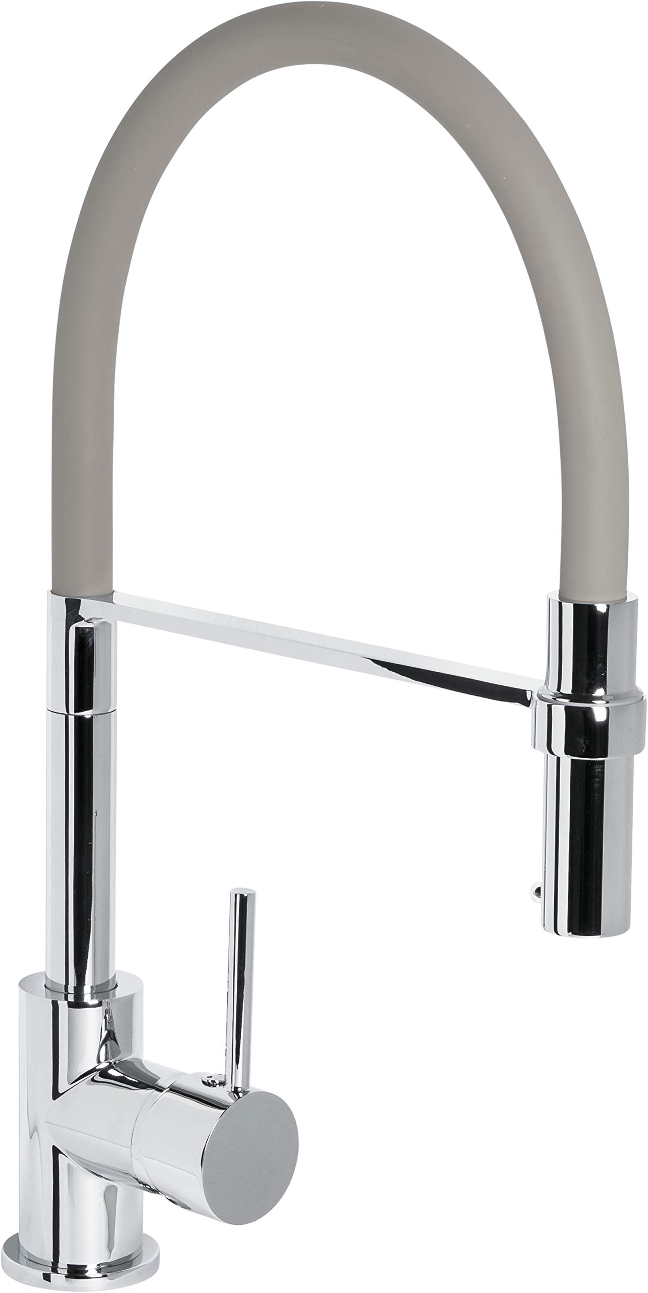 Cornat SAZ613 - Grifo mezclador monomando para fregadero (cuerpo de fundición resistente, color gris y cromado, boquilla de silicona giratoria 360°, con cerradura de ducha, grifo de alta presión,