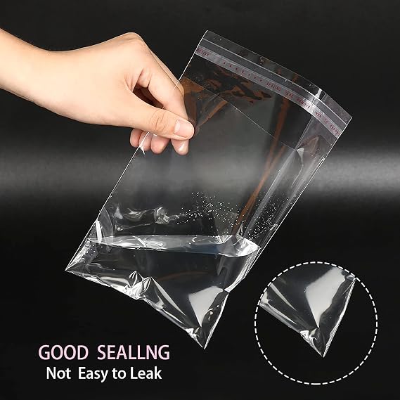 QINGZHE 100 Pcs 9x12 Inch Clear Plastic Bags for Packaging, Clothing & T-Shirts Strong Packing Self Adhesive Cellophane Bag