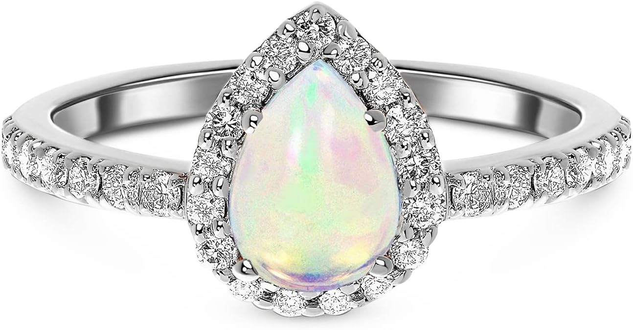 Opal Ring Opal Engagement Ring,Personalized Custom 1ct 2ct 3ct 4ct 5ct Available,S925 10K 14K 18K Gold Teardrop Opal/Sapphire/Amethyst/Ruby/Emerald/Peridot Ring Jewelry Gift for Women