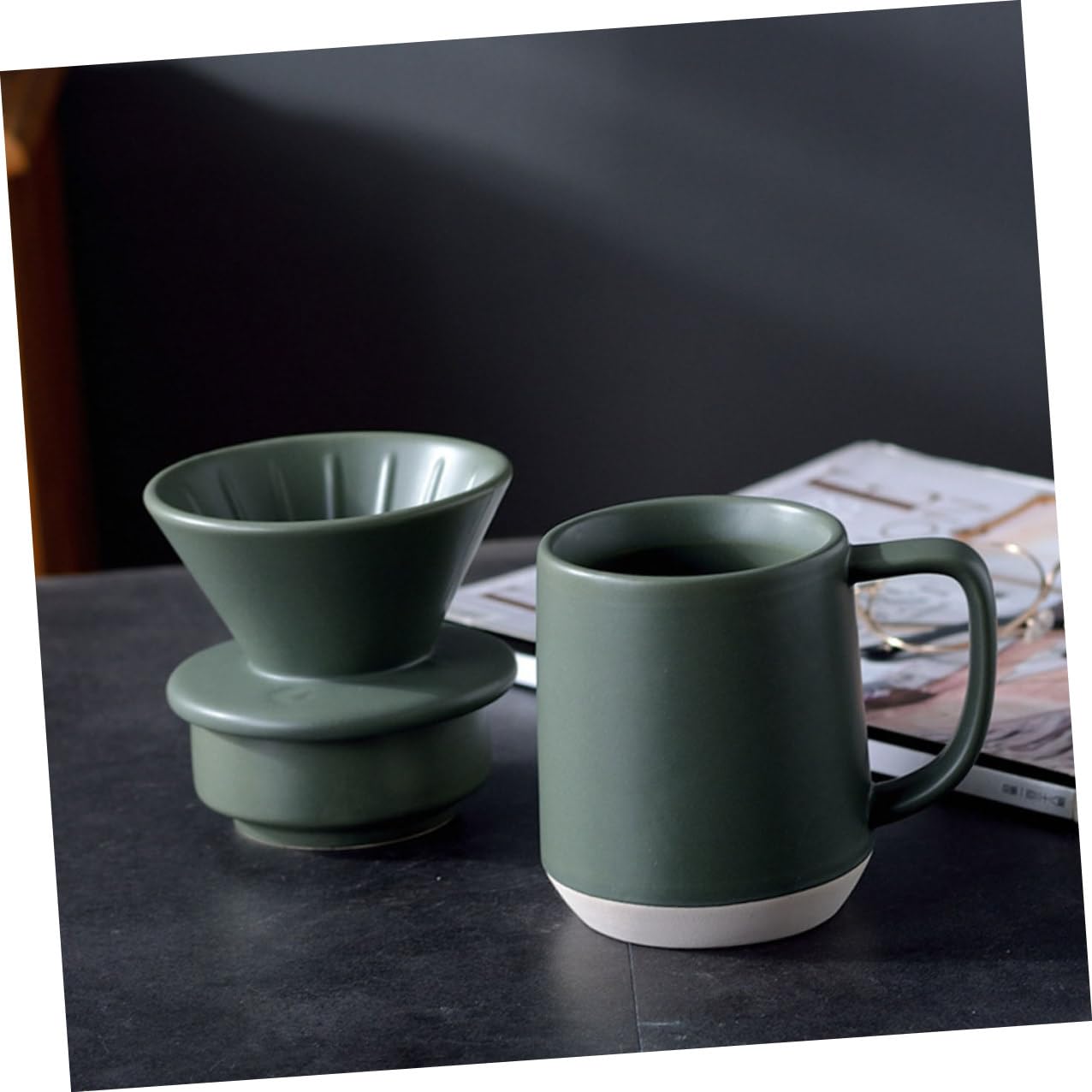 Yardenfun Keramik Kaffeefilterbecher mit Praktischem Henkel und Feiner Filterfunktion Tragbar mit Schlichtem Design für Kaffeegenuss zu Hause oder Büro