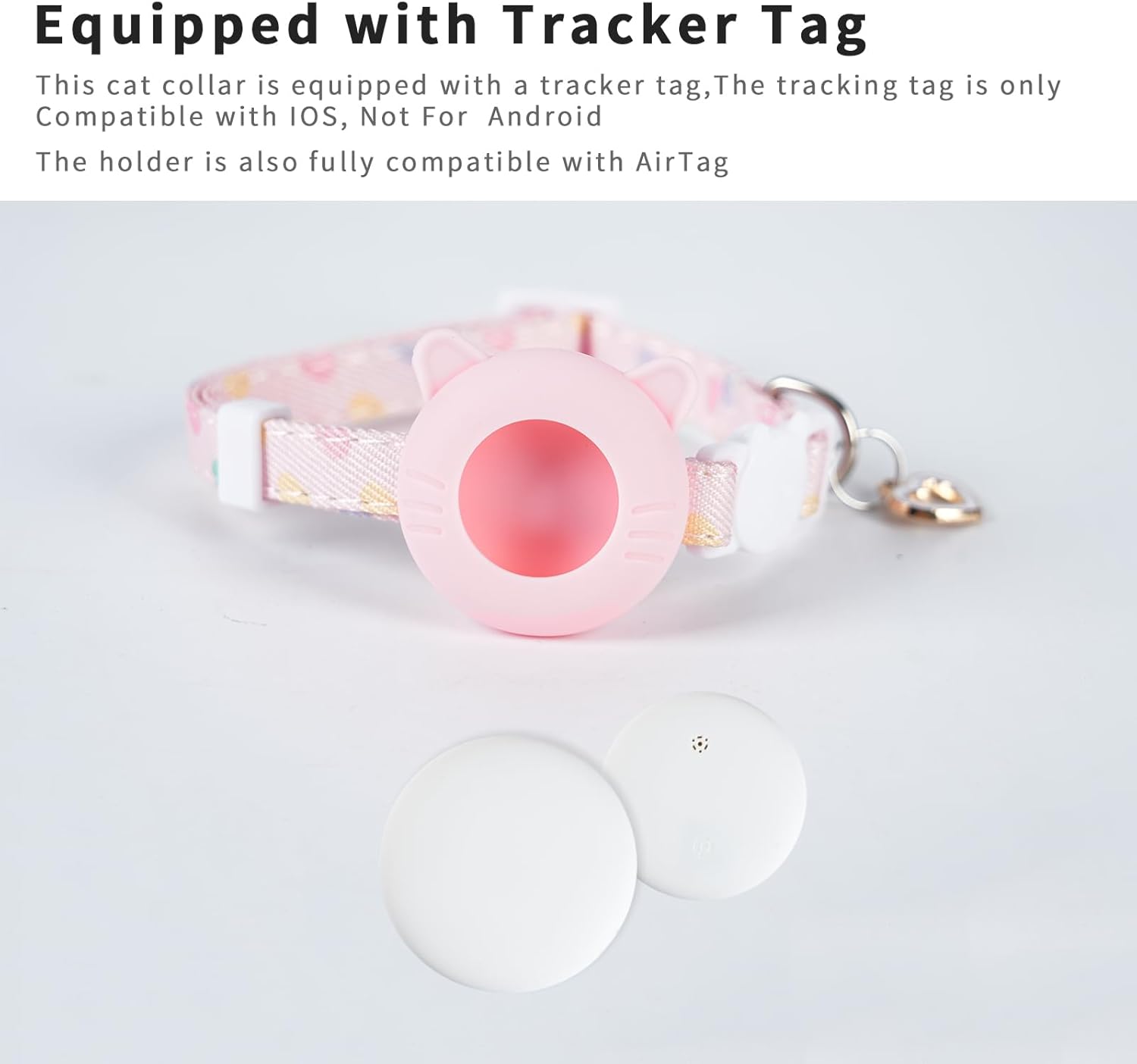 Cat Tracker Collar Breakaway Waterproof with Airtag Holder, Pet Cat Tracking Collar (Pink)