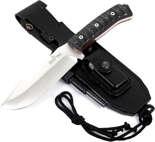 JEO-TEC N45 Cuchillo de hoja fija para supervivencia, campamento, caza, pesca, cuchillo de espiga completa de 11 pulgadas en general, funda +