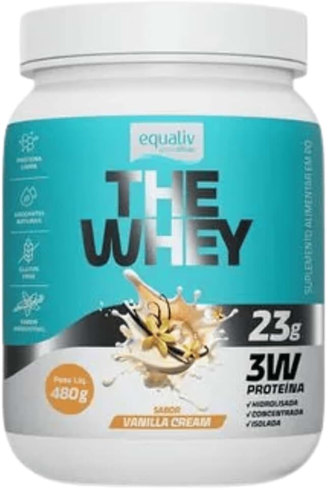 Equaliv The Whey 480g – Whey Protein Concentrado, Isolado e Hidrolisado para Ganho de Massa e Recuperação Muscular – Sabor Vanilla, Adoçado Naturalmente
