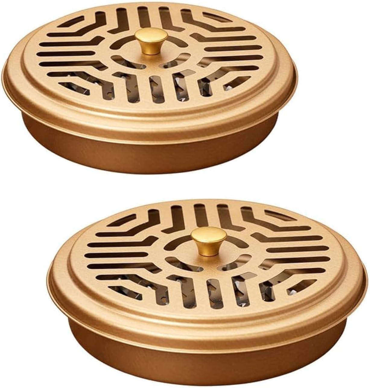Mosquito Coil Holder, 2 Pack Metal Mosquito Repellent Coil Holder with Lid Gold Portable Incense Coil Burner for Outdoor Camping Patio Party (Golden)