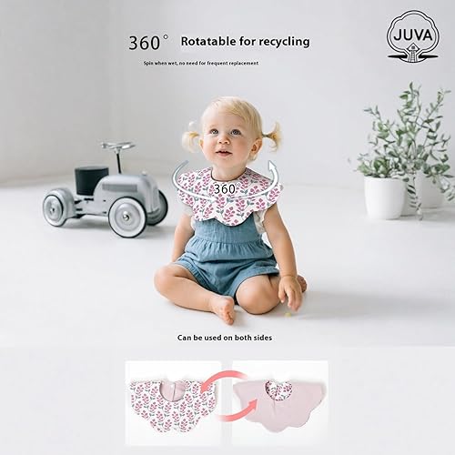 Miniatura 5 de JUVA Paquete de 6 baberos de algodón orgánico, absorbentes y reversibles, baberos giratorios de 360° para niños y niñas de 0 a 24 meses