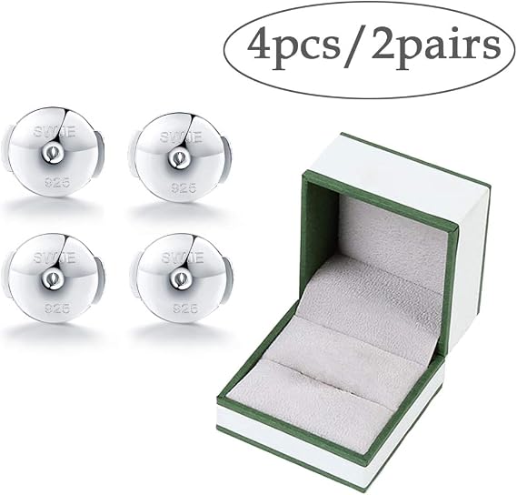Earring Backs Replacements Sterling Silver Hypoallergenic Backs for Earrings Posts Pierced Stud Safety Secure Locks Women 4 Pieces(2 Pairs) by SWJEWEL