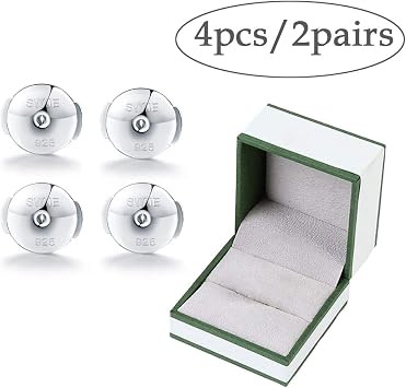 Earring Backs Replacements Sterling Silver Hypoallergenic Backs for Earrings Posts Pierced Stud Safety Secure Locks Women 4 Pieces(2 Pairs) by SWJEWEL