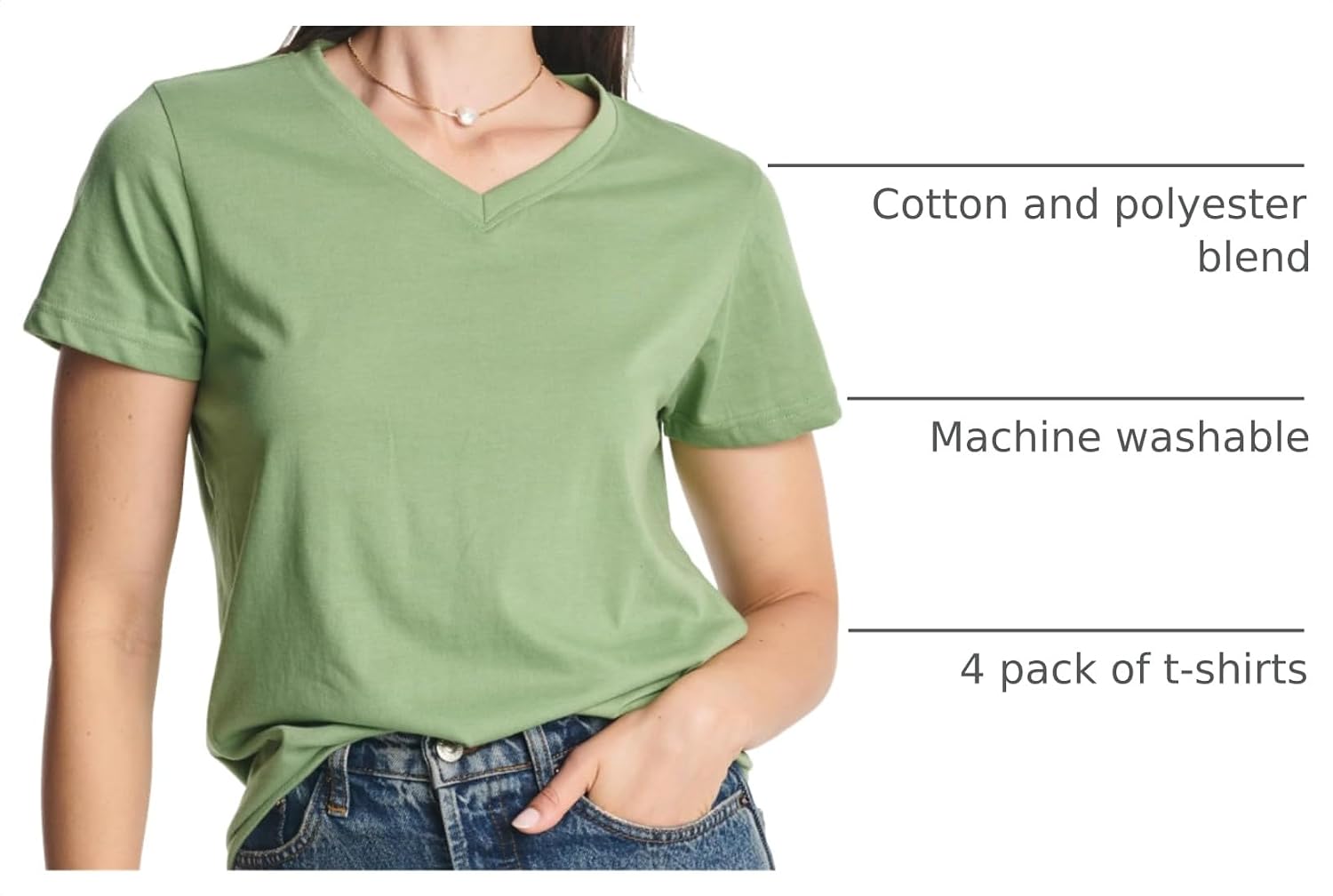 Real Essentials 4 Pack: Women's Classic-Fit Cotton Short-Sleeve V-Neck T-Shirt (Available in Plus Size)