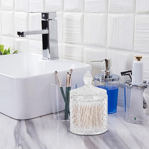 Miniatura 2 de Qtip - Soporte para hisopos de algodón con tapa, contenedor de bolas de algodón, tarro de boticario, organizador de baño, paquete de 2