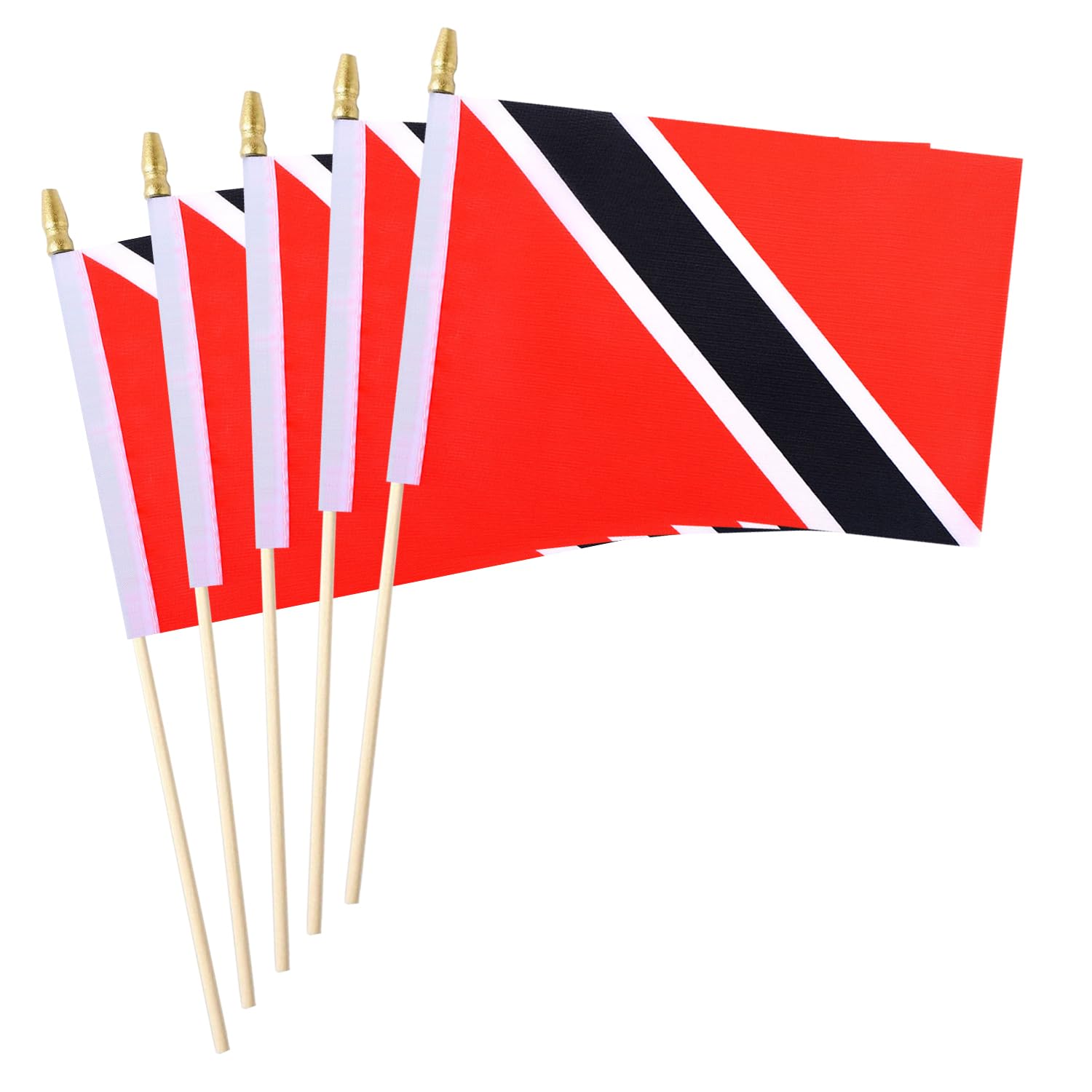 5 Pack Country Small Mini Wood Hand Held Stick Flag,Suitable For Various Holiday Parties, World Cup, National Day, And National Flag Day. (Trinidad)