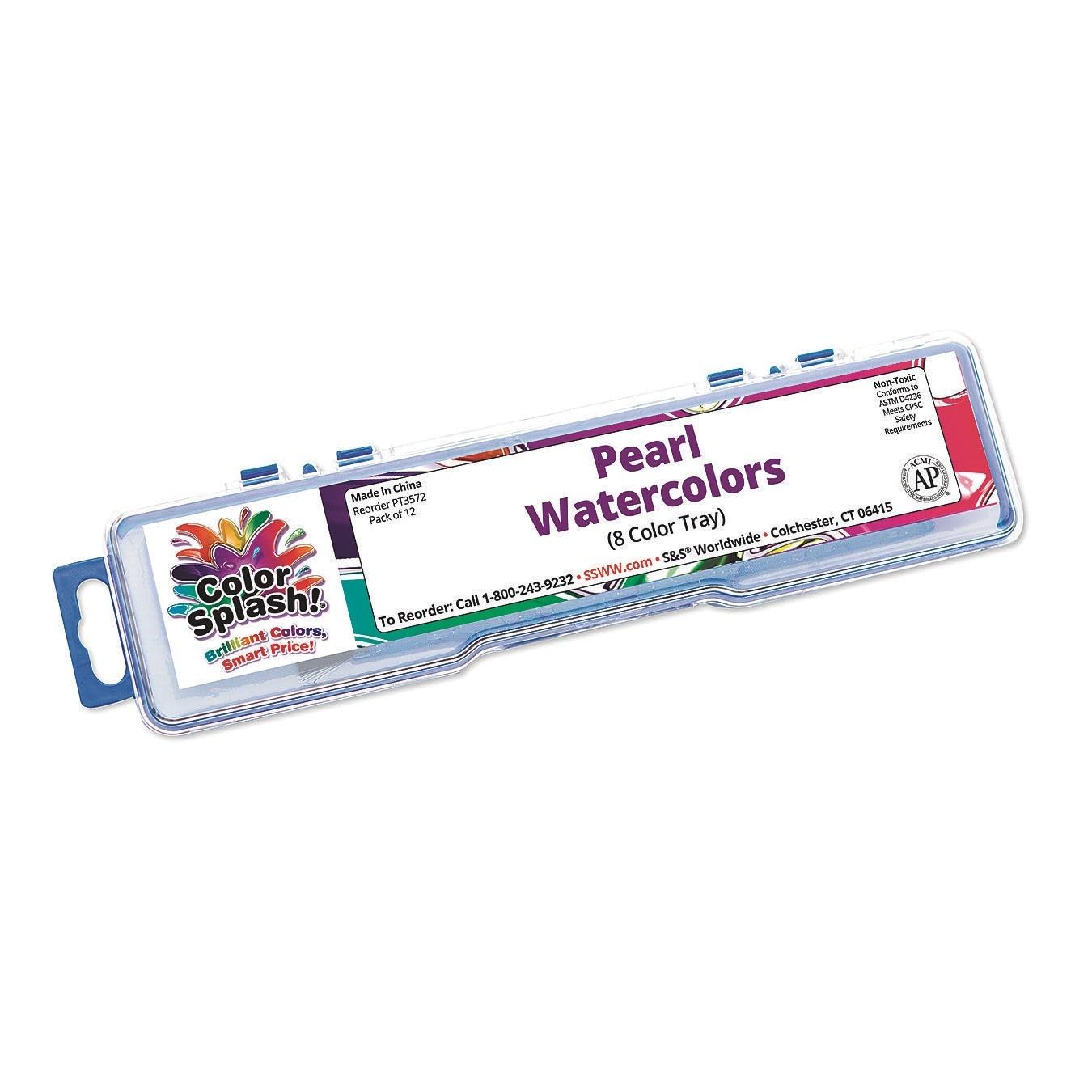 S&S Worldwide Color Splash Pearl Watercolor Paint Set, 8-1/2" Length, 2" Width, Pack of 12