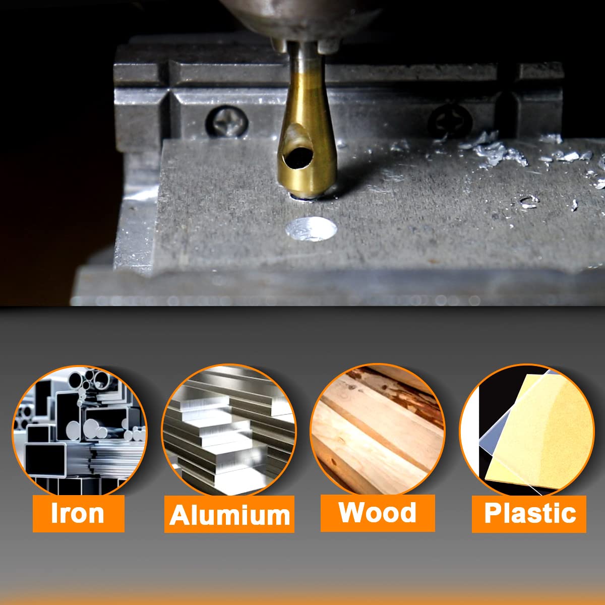 ATOPLEE Set di punte da trapano svasate, 4 punte da trapano in titanio M2 da 90 gradi per legno, metallo, fibra di legno, compensato, plastica, PVC