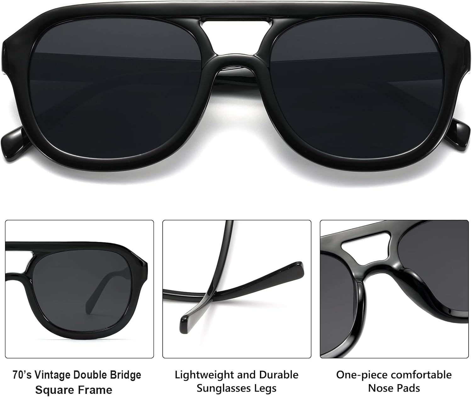 Retro Aviator Sunglasses for Women Men Trendy Square Pilot Shades 70s Vintage Sun Glasses - Image 2