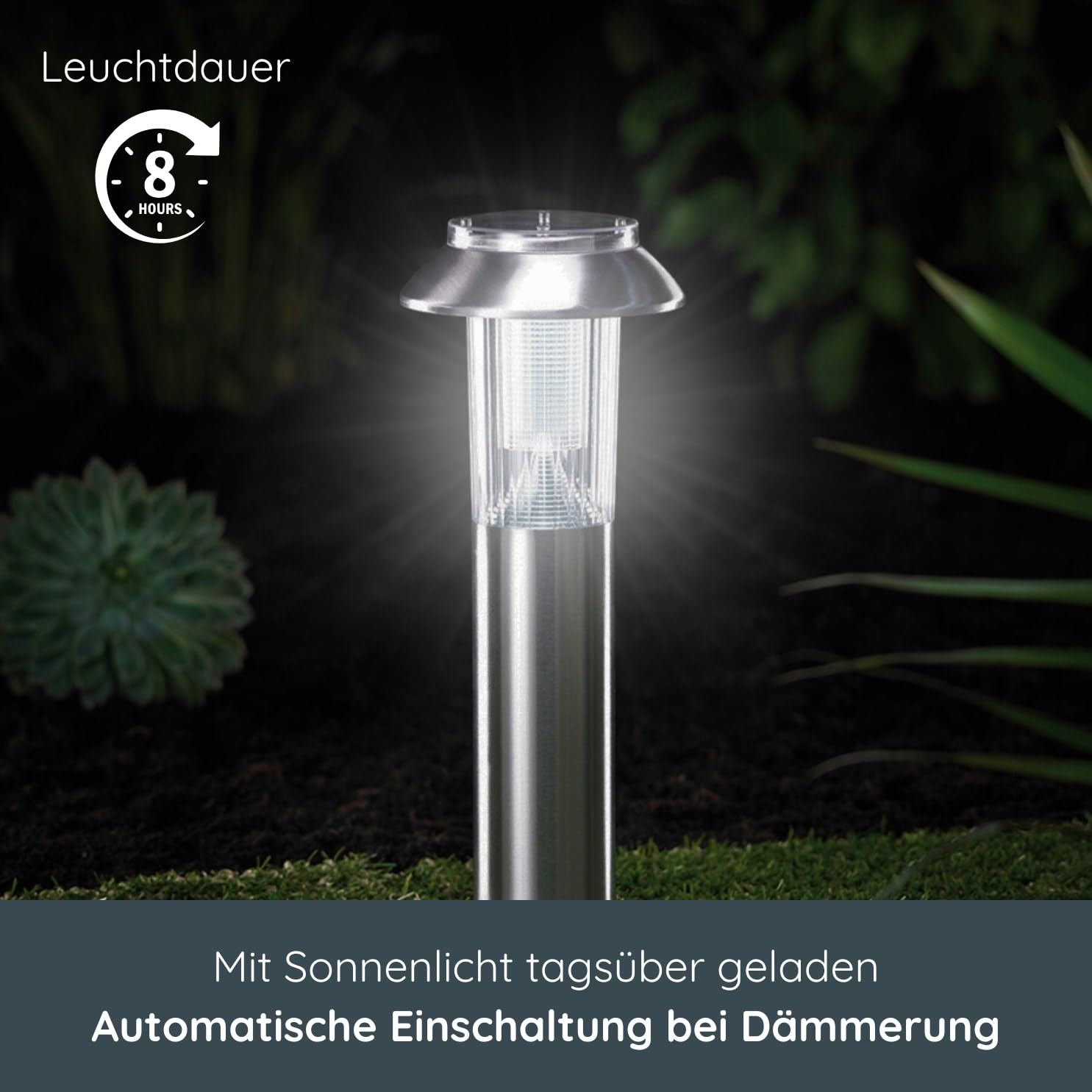 MeLiTec Garten-Solarlampe, 3er Set, Solar LED-Gartenleuchten, Solarlampe für außen, ideal für Garten, Terrasse und Balkon, aus Edelstahl matt gebürstet, SO06-1