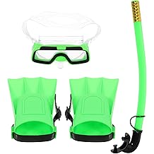 Snorkel Set with Semi-Dry Breathing Tube and Green Diving Mask Size 25-30 for Snorkeling Gear with Swimming Nose Cover and Anti-Fog Goggles for Pool and Ocean Use