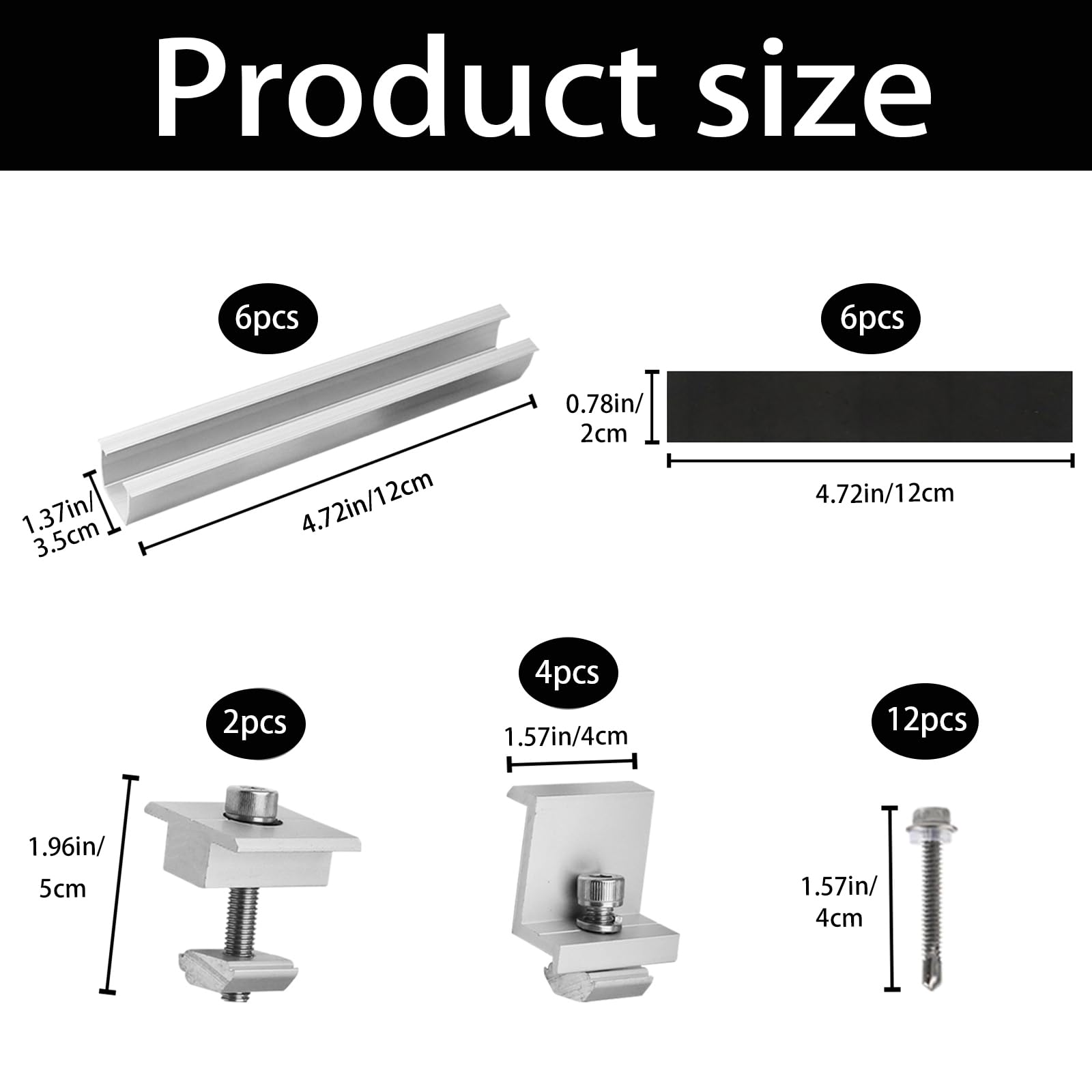 Kit di staffe per pannello solare, 6 guide di montaggio in alluminio da 12 cm, montaggio per pannello solare 30 mm/35 mm, set di staffe a Z, morsetti centrali, connettore per guida di montaggio solare