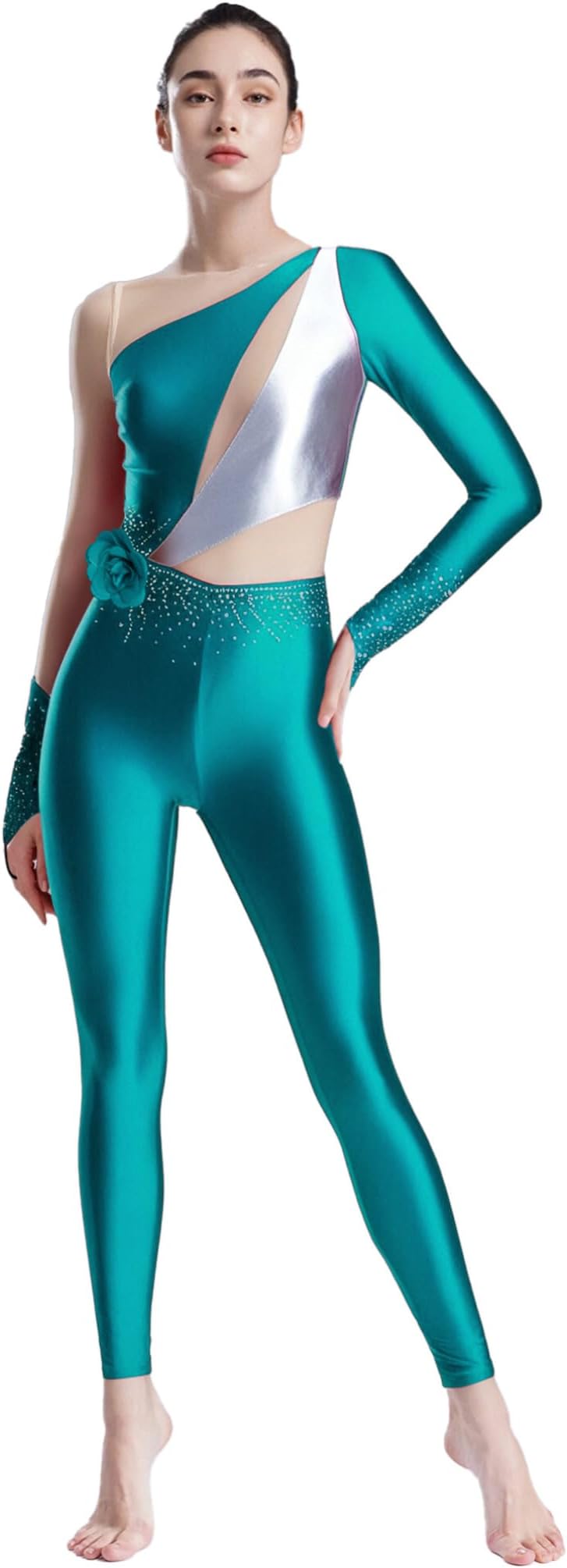 Women's Sparkly Rhinestone Gymnastics Unitard Figure Skating Jumpsuit Performance Leotard