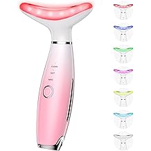 7 Color Galvanic Machines - Red Light Therapy for Face and Neck, Face Massager Tool for Wrinkles, Double Chin, Vibrating Facial Massager with Thermals, Pink