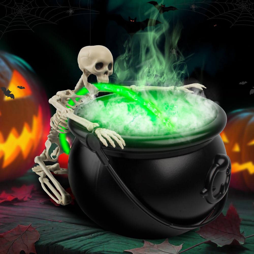 Chaudron Halloween Avec Machine à Fumée Et Squelette - Lumière LED, Décor Intérieur/extérieur