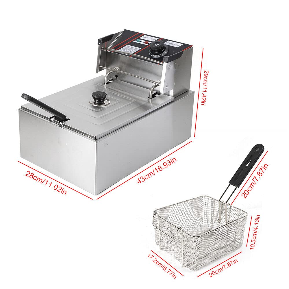 Freidora eléctrica profesional de acero inoxidable 2500 W 5,5 L Commercial termostato único tanque 60-200 °C freidora ajustable Fryer Deep Fry Freidora