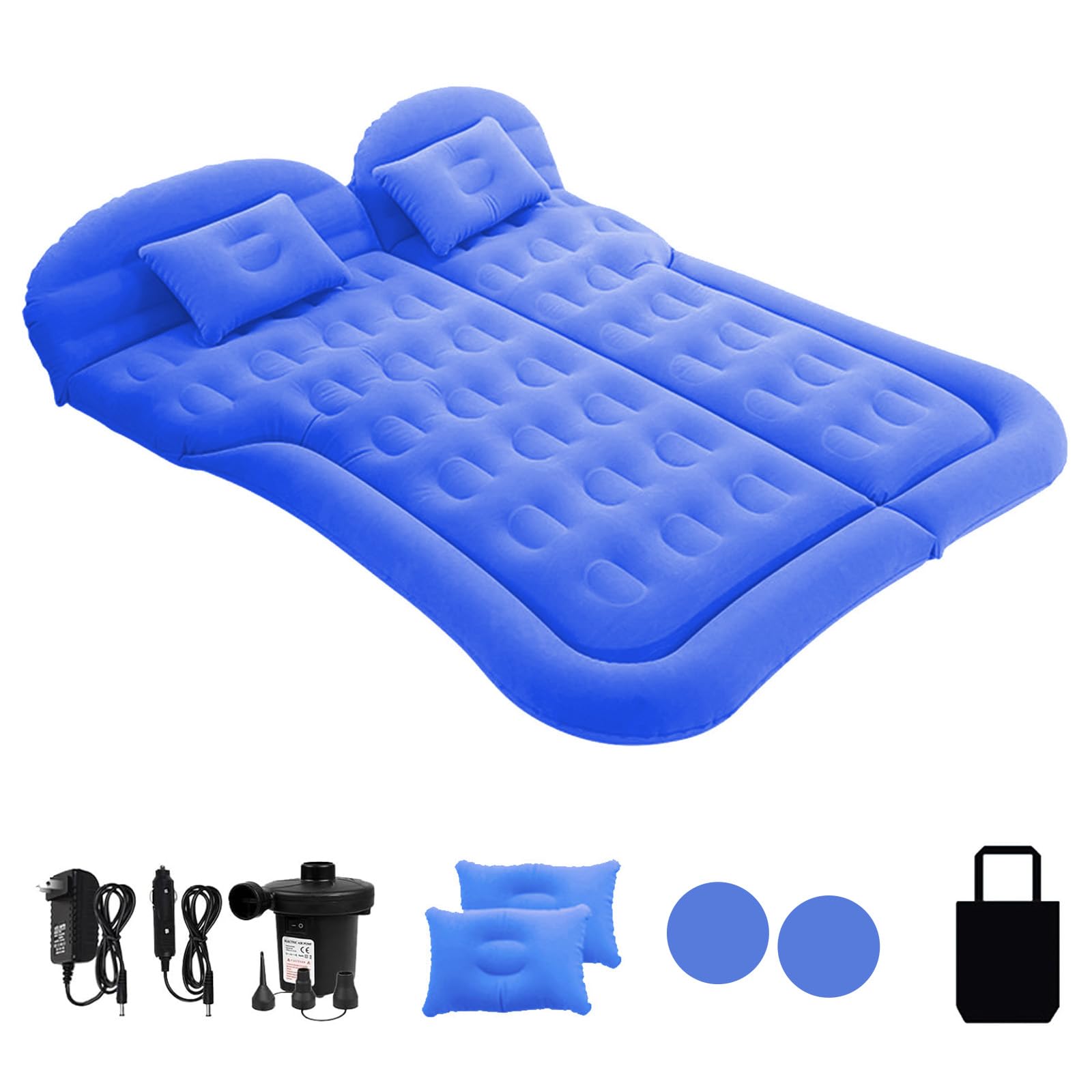 ISWEES Car Bed SUV Air Mattress, Car Air Mattress with Home Power Adapter, Electric Pump, 2 Inflatable Pillows and 2 Footrests for Back Seat, Side Seat,Trunk Sleeping, Thickened Camping Bed - Blue