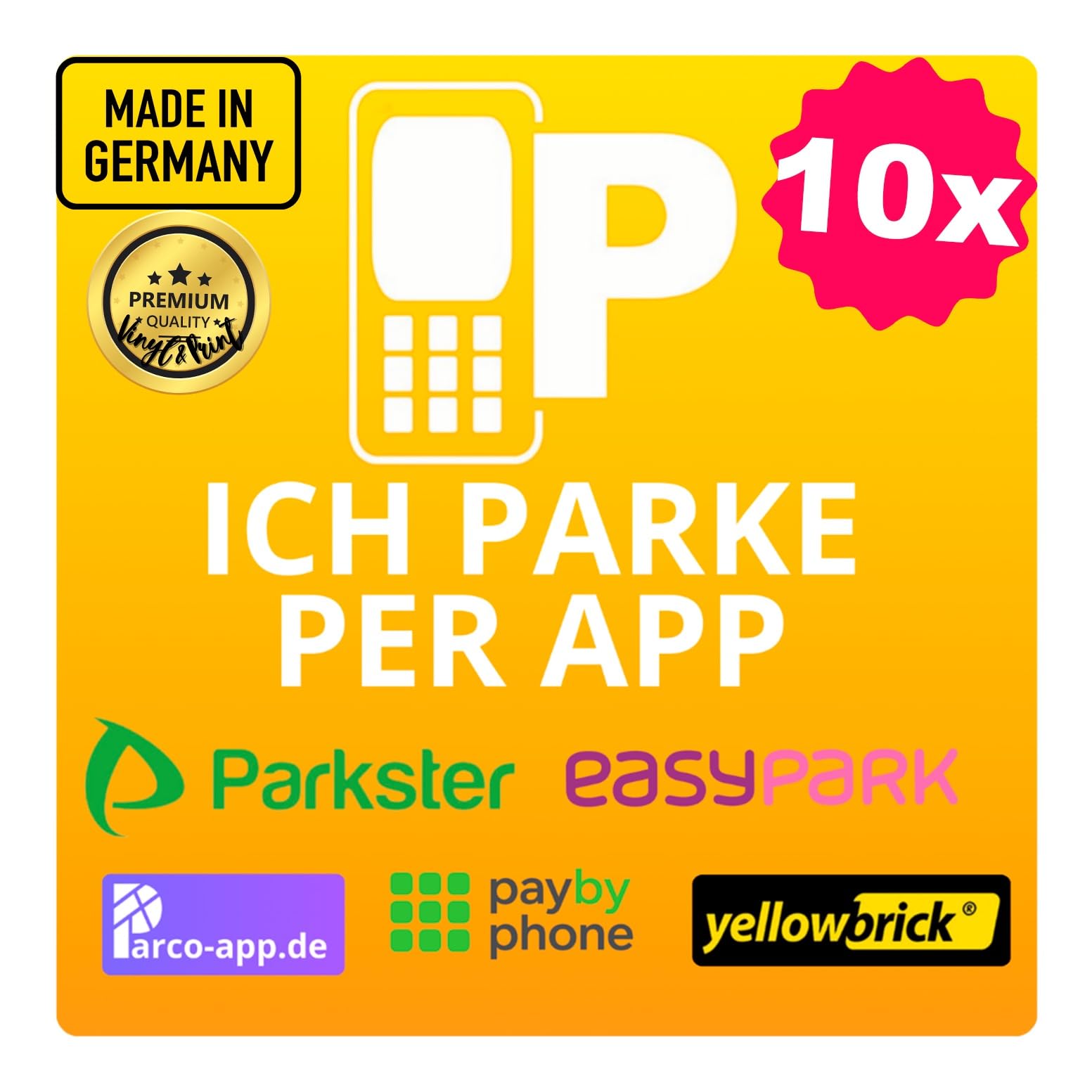 UNIVERSAL 5 in 1 Hinterglasaufkleber – Kompatibel mit EASYPARK Easy Park, Parkster, PayByPhone, Parco, Yellowbrick & Co. | Vignette Sticker Auto Aufkleber (6 x 6 cm) – App-Parken, Made in GERMANY (10)