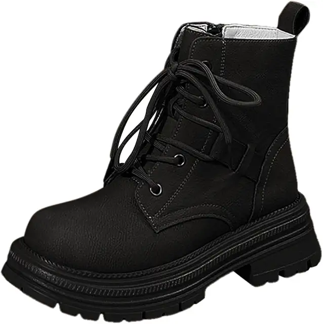 Bottines femmes style britannique semelles épaisses lacets talon carré 5 cm