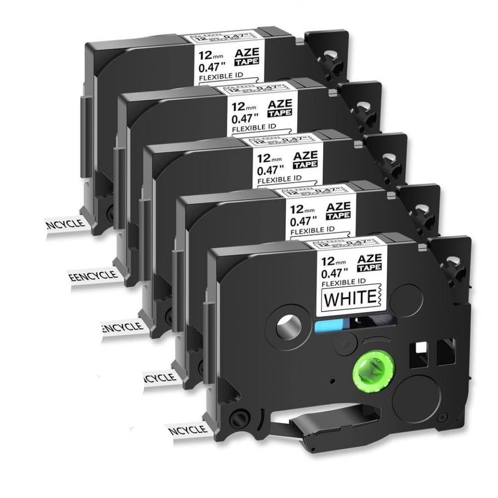 Nastro laminato ID flessibile da 5 confezioni da 0,47 pollici nero su bianco compatibile con nastro per etichette Tze FX231 per stampanti PT 1000