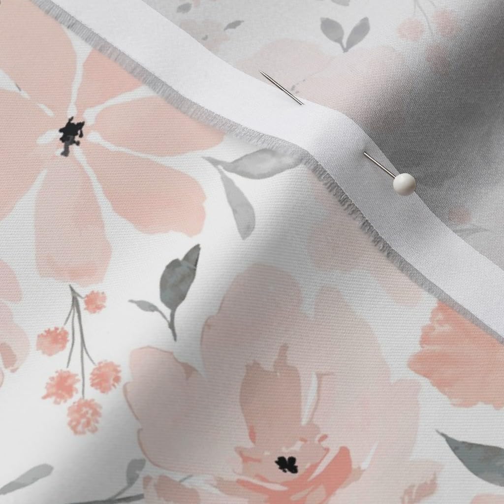 Spoonflower Fabric - Bloom Blush Pink White Printed on Organic Cotton Sateen Fabric by The Yard - Sewing Quilting Apparel Home Decor