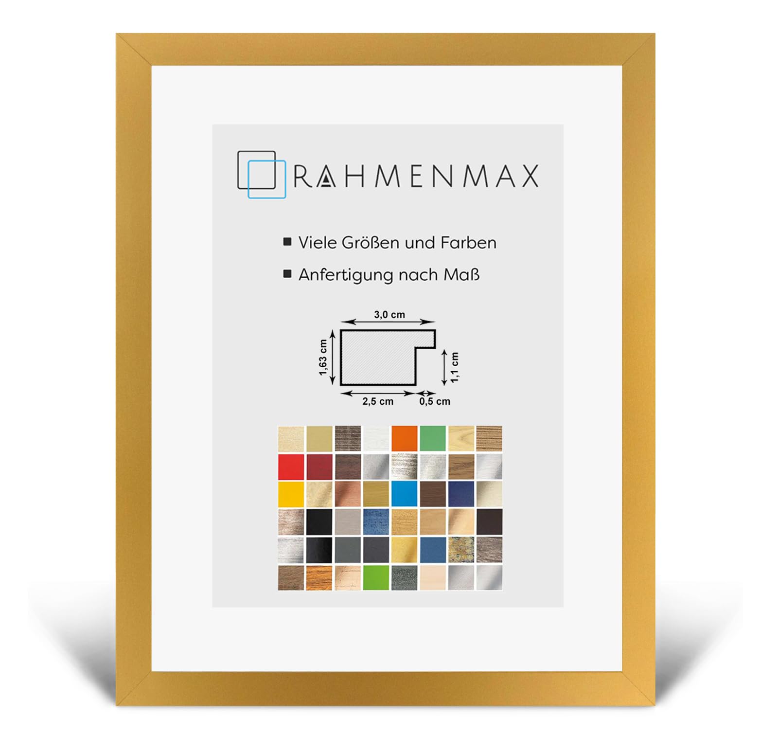 RahmenMax Morena - Cornice portafoto di alta qualità, per poster, 45 x 60 cm, stile Lifestyle, colore oro, semplice, pannello posteriore da 60 x 45 cm, vetro sintetico antiriflesso