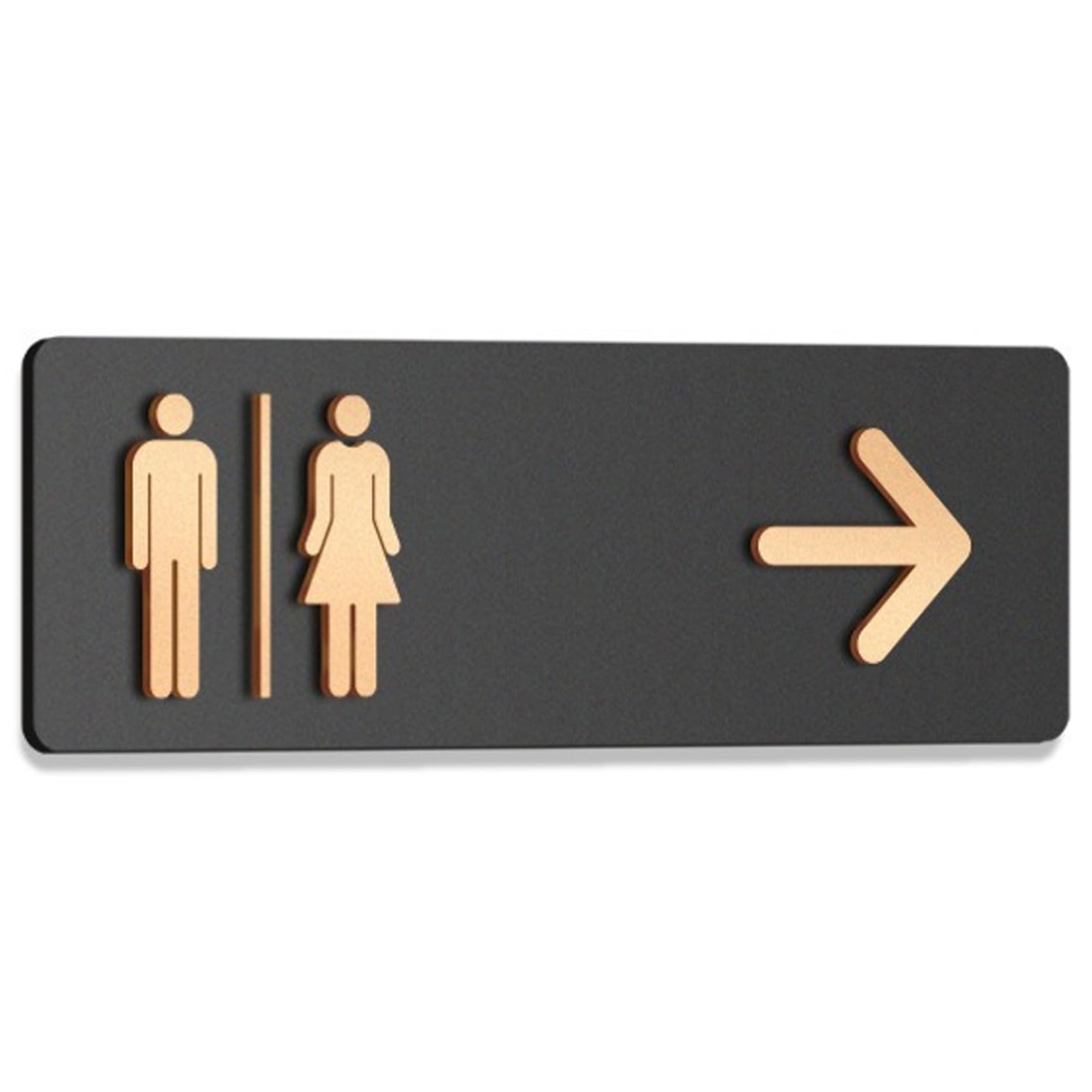 Double-layer Matte Black & Bronze Gold Acrylic Bathroom Sign with Right Arrow – Restroom Sign for Men & Women 11.8x3.9 Inch Wall-mounted WC for Commercial Hotel Office Spaces