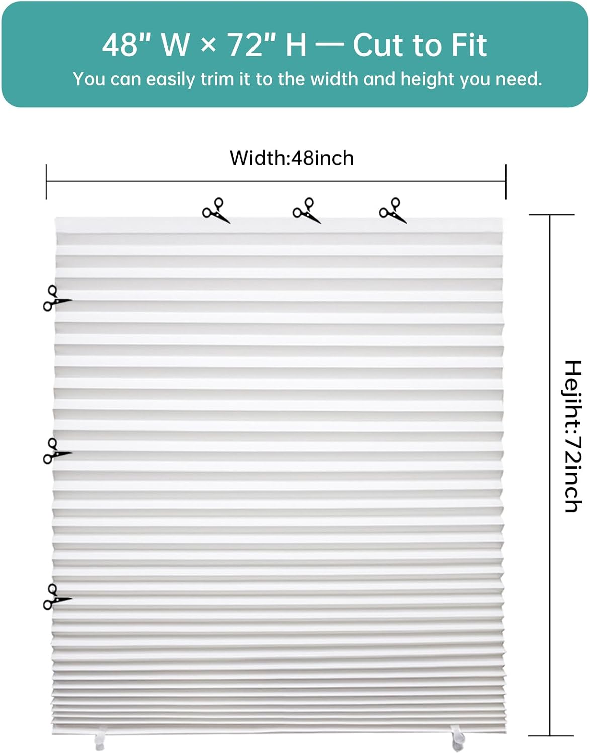 Changshade 6 Pack Temporary Shades, Pleated Paper Blinds for Indoor Windows Cut to Size Adhesive Paper Shades No Tools No Drilling for Office, Bedroom, Living Room,48" W x 72" H,White