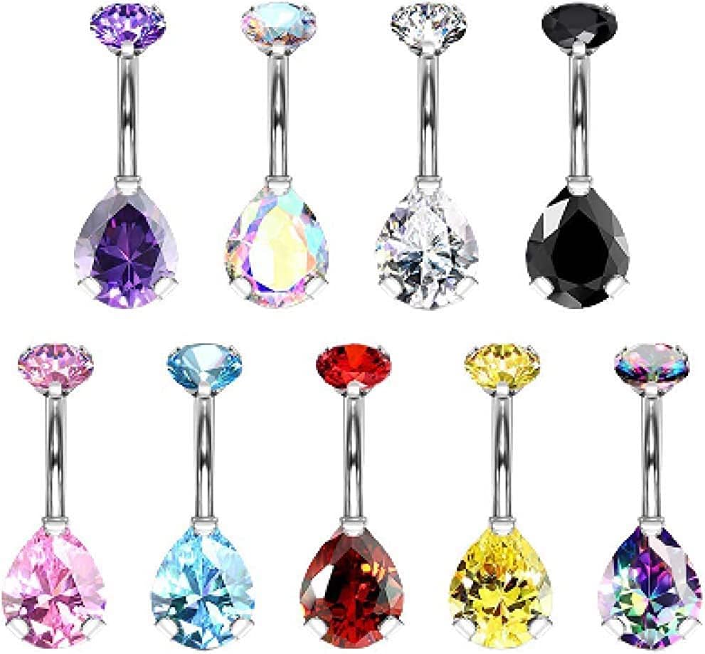 Covet Jewelry Titanium Internally Threaded Top Prong Pear CZ Belly Button Navel Rings