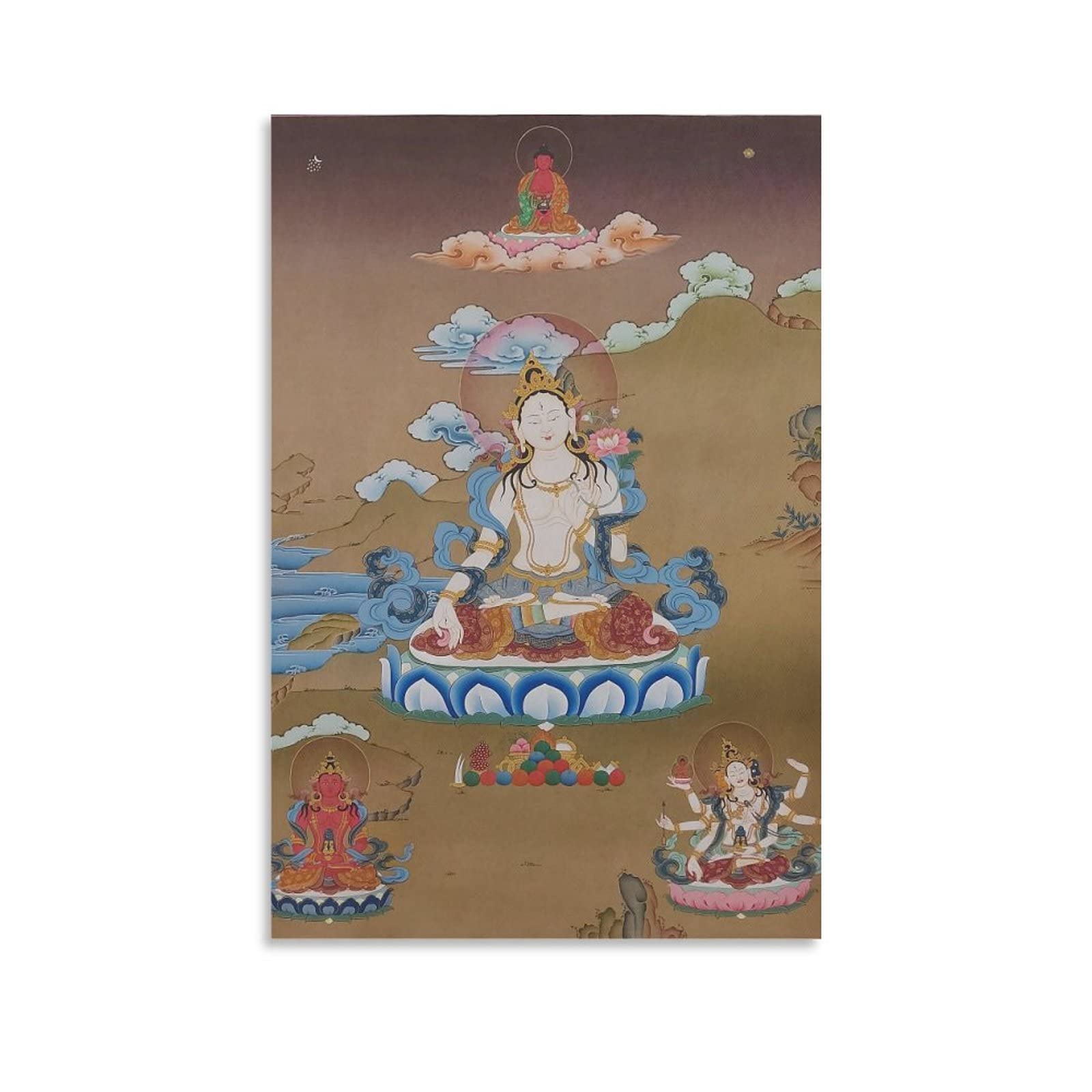 White Tara Painting in Karma Gadri Style Thangka Poster Picture Print Wall Art Poster Painting Canvas Posters Artworks Gift Idea Room Aesthetic 12x18inch(30x45cm)