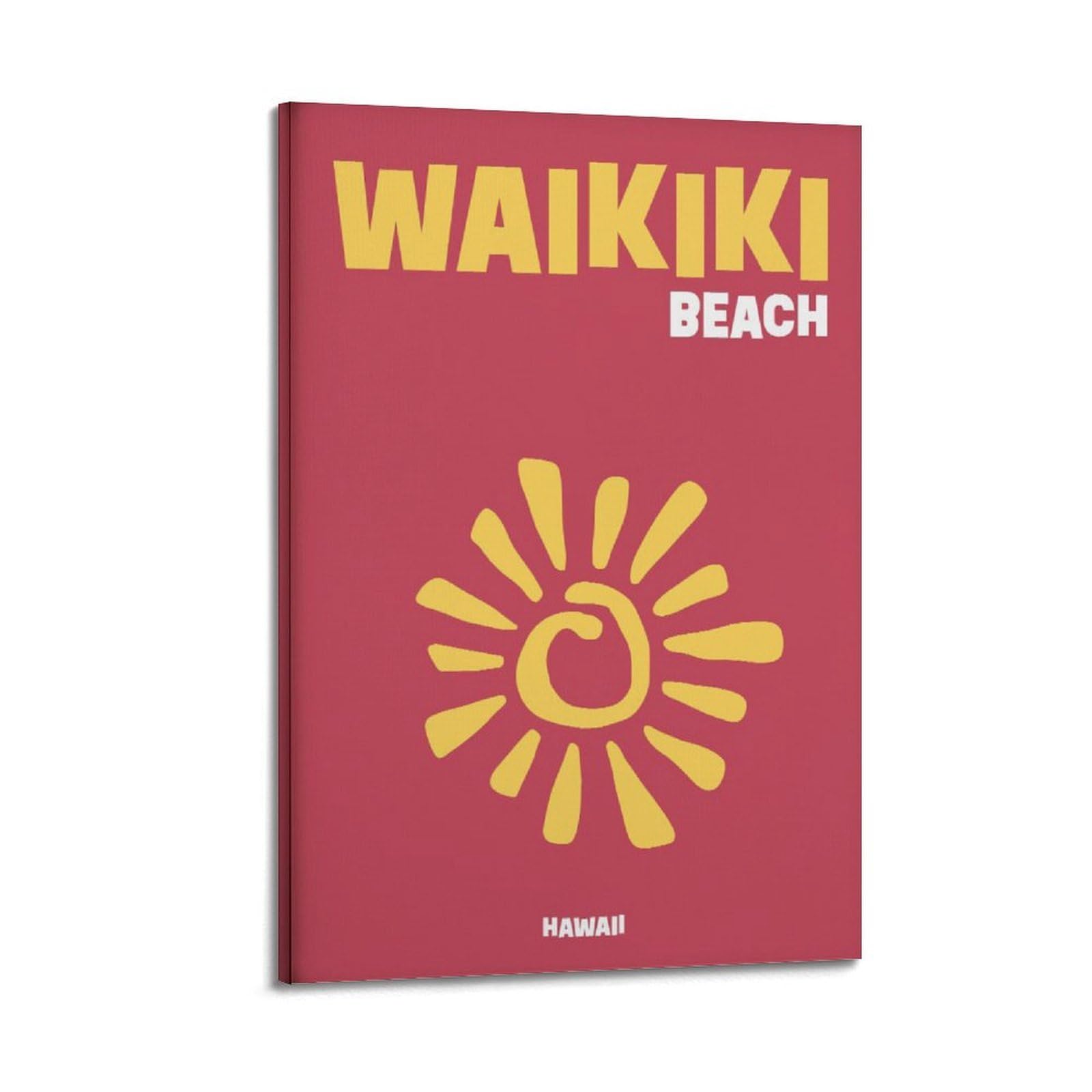 xiaoxiaoshen Waikiki Beach Retro Hawaii Travel Canvas Poster Wall Art Prints Room Aesthetic Murals Bedroom And Living Decorations 24x36inch(60x90cm)