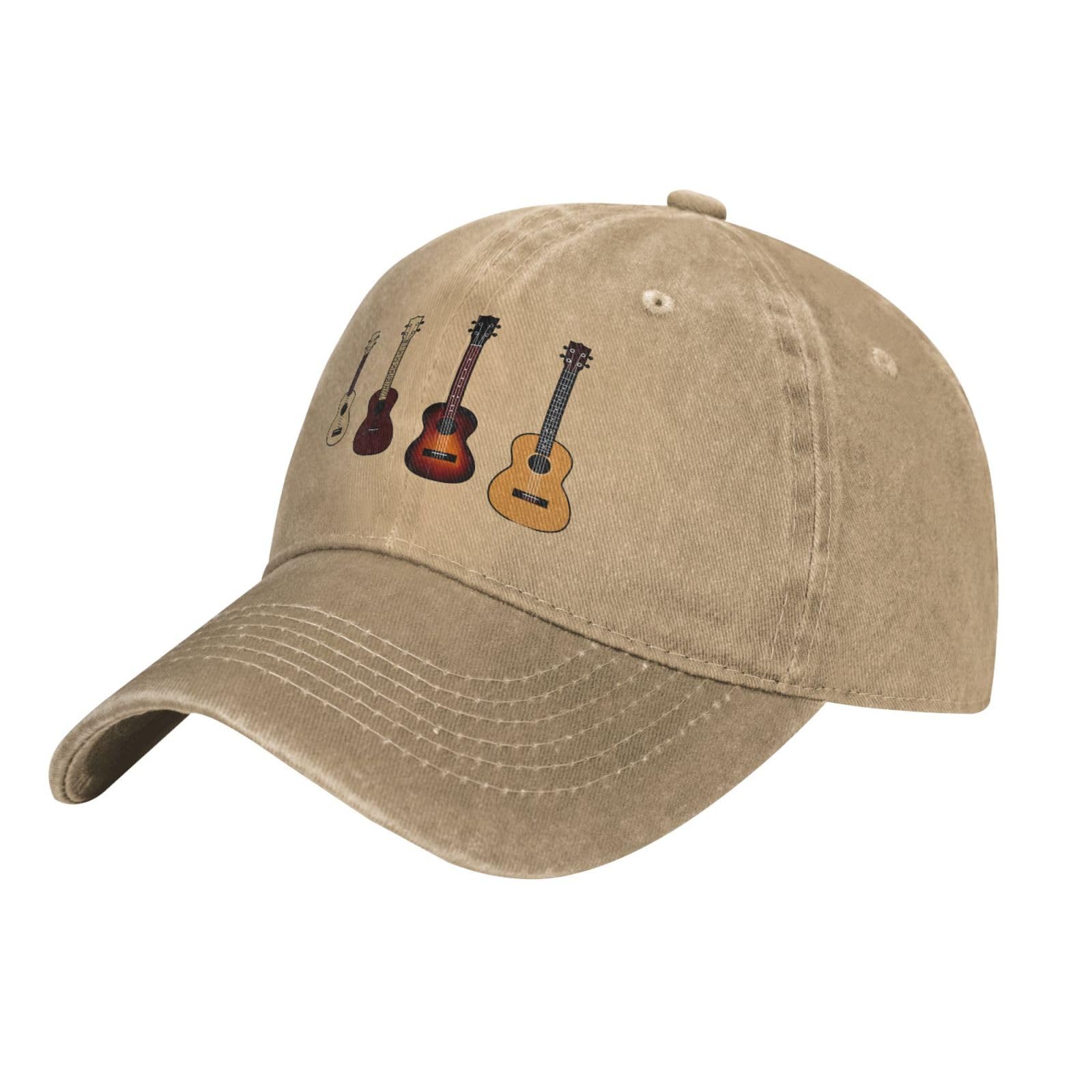 Fjqwklf Unisex Natural Funny-Ukulele-Musical-Instrument-Gifts For Women Hats For Mens Women Baseball Cap Vintage Washed Baseball Hats Black