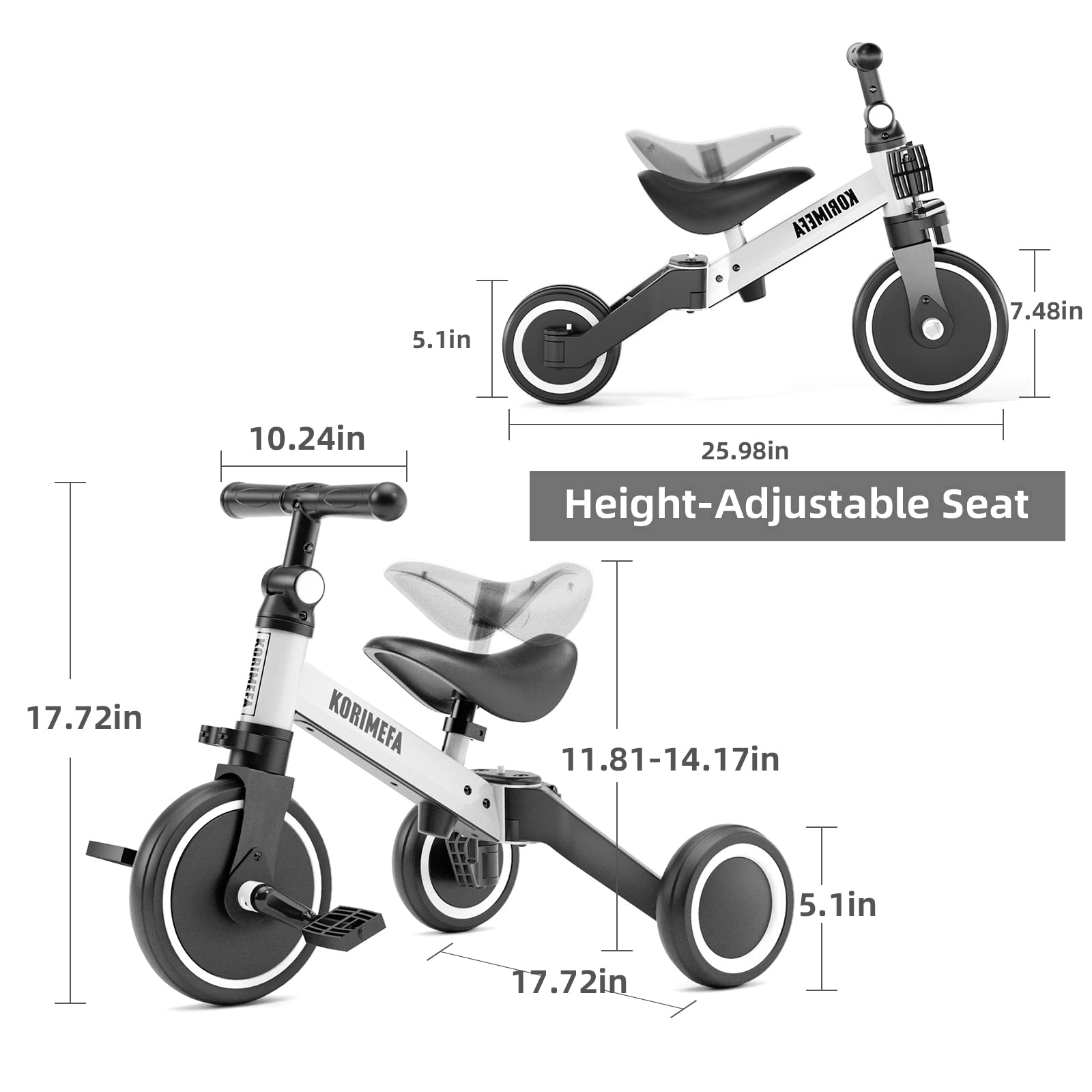 KORIMEFA 4 in 1 Kids' Tricycle for 10 Month to 3 Years Old,3 Wheels