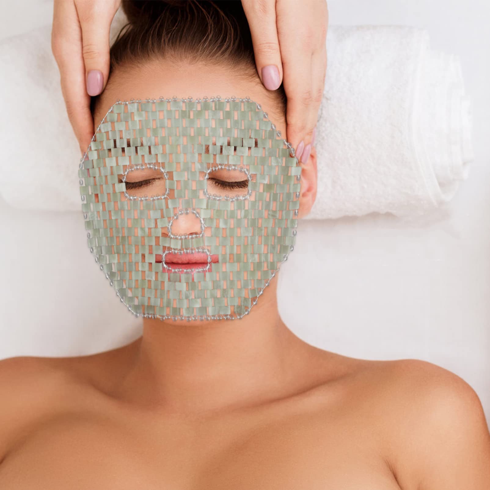 Masque de Jade Visage, Masque Rafraîchissant, Modèle Femme | Réduit le Gonflement du Visage, Aide au Refroidissement, Format à Glisser un Paquet